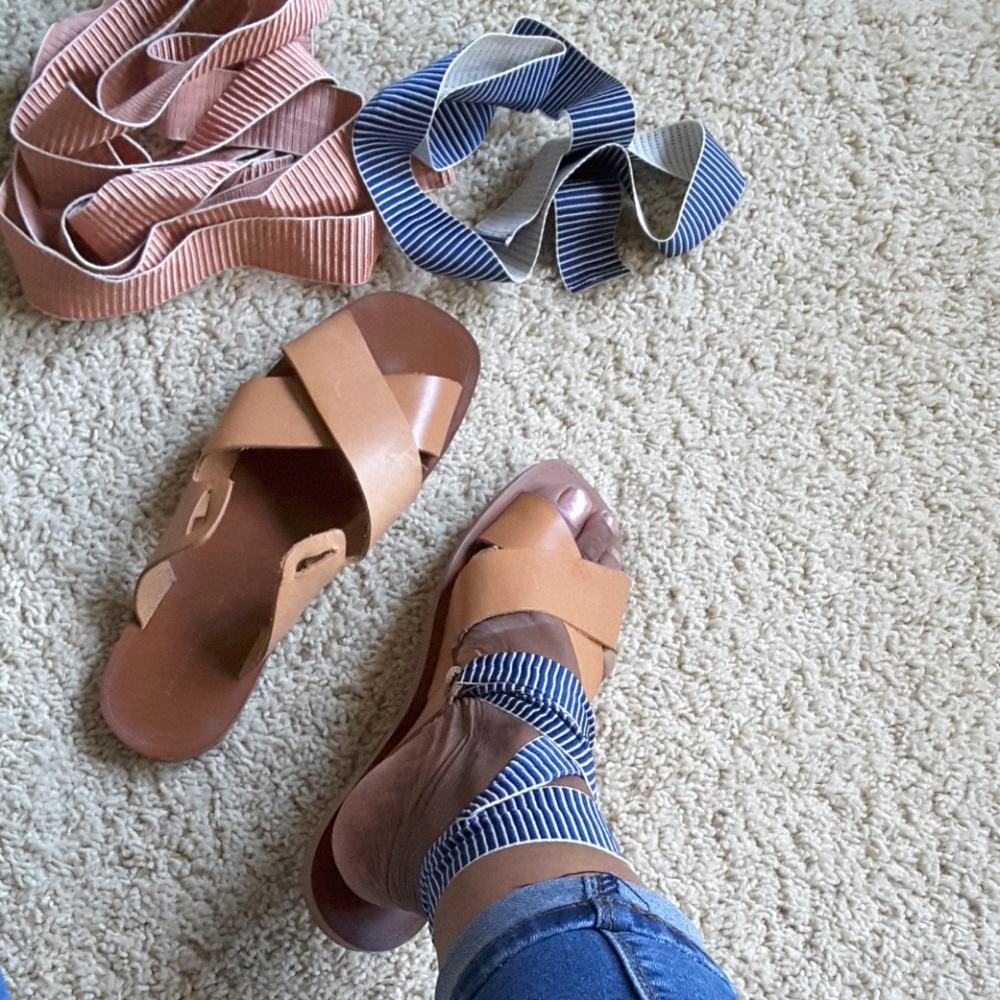BRAND NEW ZARA NATURAL LEATHER LACE UP SANDALS